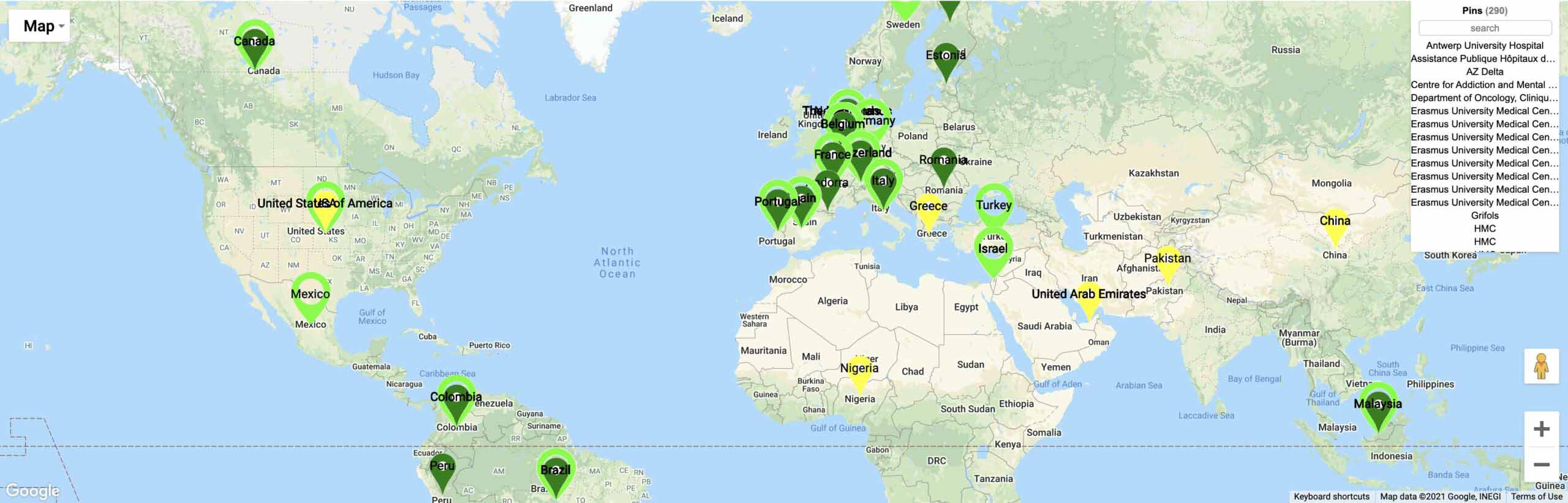 ICHOM global sets implementation map